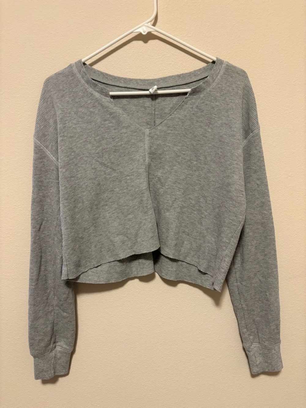 bp Cropped Waffle Knit Sweatshirt - Gray